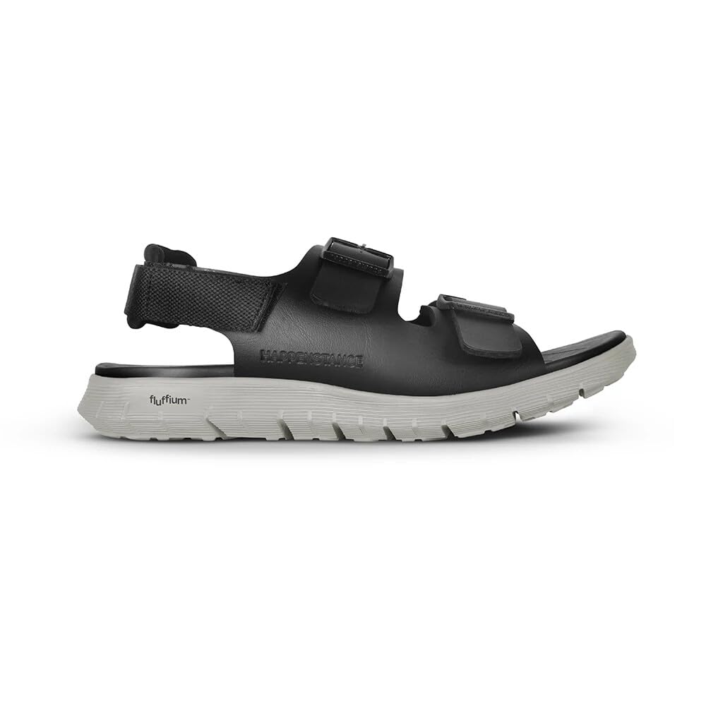 HAPPENSTANCE Hunk Men’s Sandals | Premium Vegan Leather | Lightweight & Comfortable | Durable Outdoor Footwear | Casual Style | Color: Basic Black | Size: 10