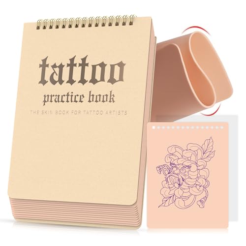 Tattoo Practice Skin Booklet - 10 Sheets Double Sided 1mm Silicone Fake Tattoo Skin Portable & Easy to Store for Beginners & Artists