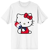 Bioworld Hello Kitty Patriotic Popsicle Women's White Crew Neck Short Sleeve T-Shirt-Large