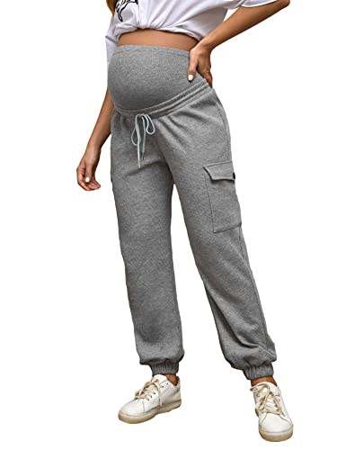 Image of Floerns Women's Maternity Drawstring High Waist Solid Ripped Sweatpants