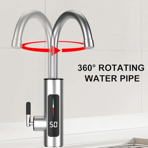 Elektrische Wasserhahn Edelstahl, Heiß- Und Kaltwasserhahn, Elektrischer Wasserhahn mit Durchlauferhitzer, 360° Drehbarer LED Temperaturanzeige Durchlauferhitzer Wasserhahns, für Küche,Bad,Wohnwagens