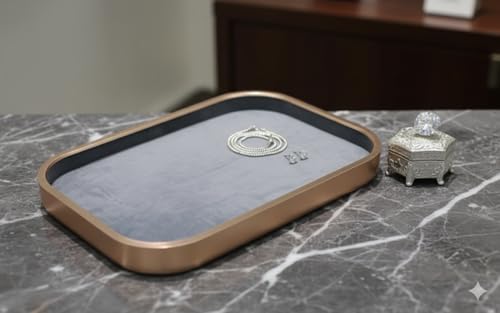 Image of Metal Dark Grey Serving Velvet Jewellry Drawer Organizer Tray (11.5 * 11.5 Inch)
