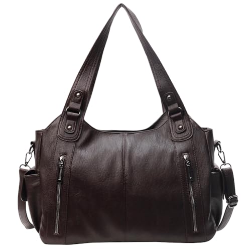 Generish Handtasche Damen,Weiches Leder Tote Hobo Bag Groß Shopper Tasche Uni Tasche Vintage Bag Braun Slouchy UmhäNgetasche Arbeitstasche für Schule Reisen