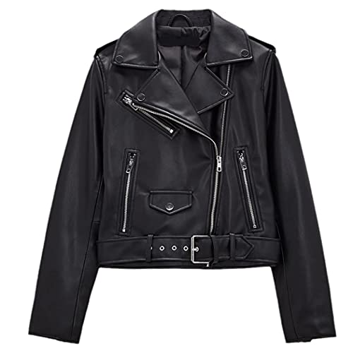Veste de motard en simili cuir noir et bleu blouson femme avec fermeture éclair L