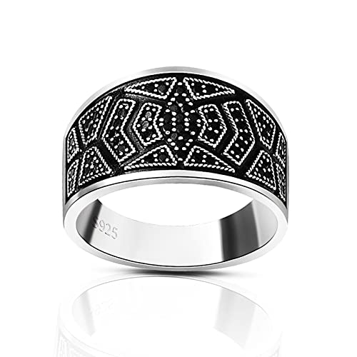 Men's Ring in S925 Sterling Silver Black Cubic Zirconia CZ Solid Silver Ring Polished Turkish Classic Design Handmade Jewelry, Ottoman Gemstone Signet Statement Rings,Man Fine Jewelry Gift for Him