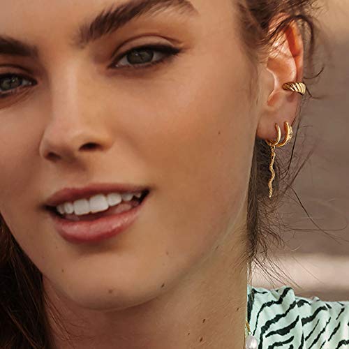 Guemer Dainty Gold Ear Cuff Earrings 14K Gold Plated Non Pierced Tiny Huggie No Piercing Hoops Ear Cartilage Clip On Wrap Hoop Minimalist Adjustable Fake Earrings #TOP3