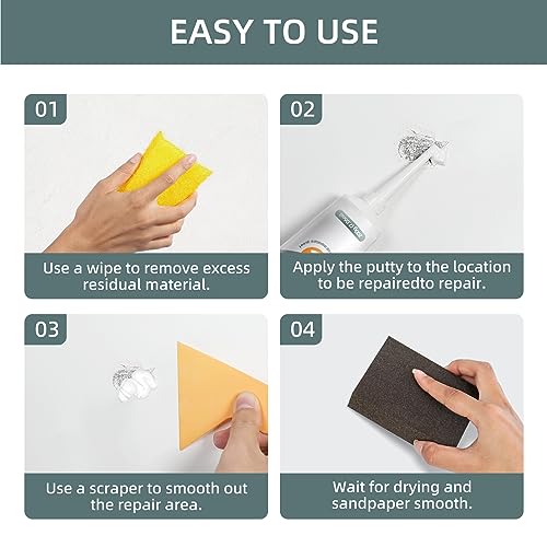 Boncart Spackle Wall Repair Kit, Drywall Repair Kit, 200g Wall Hole Filler, Wall Patch Repair Kit, Wall Putty with Scraper/Sanding Sponge/2 4-inch Wall Patches, Quick Repair for Wall Nail Holes/Crack - Thumbnail 5