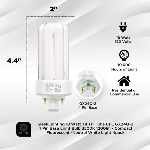 Sleeklighting 18 Watt T4 Tri Tube Cfl 4 Pin Gx24Q-2 Base Light Bulb 3500K 1200Lm - Compact Fluorescent -Neutral White Light 4Pack… #TOP1