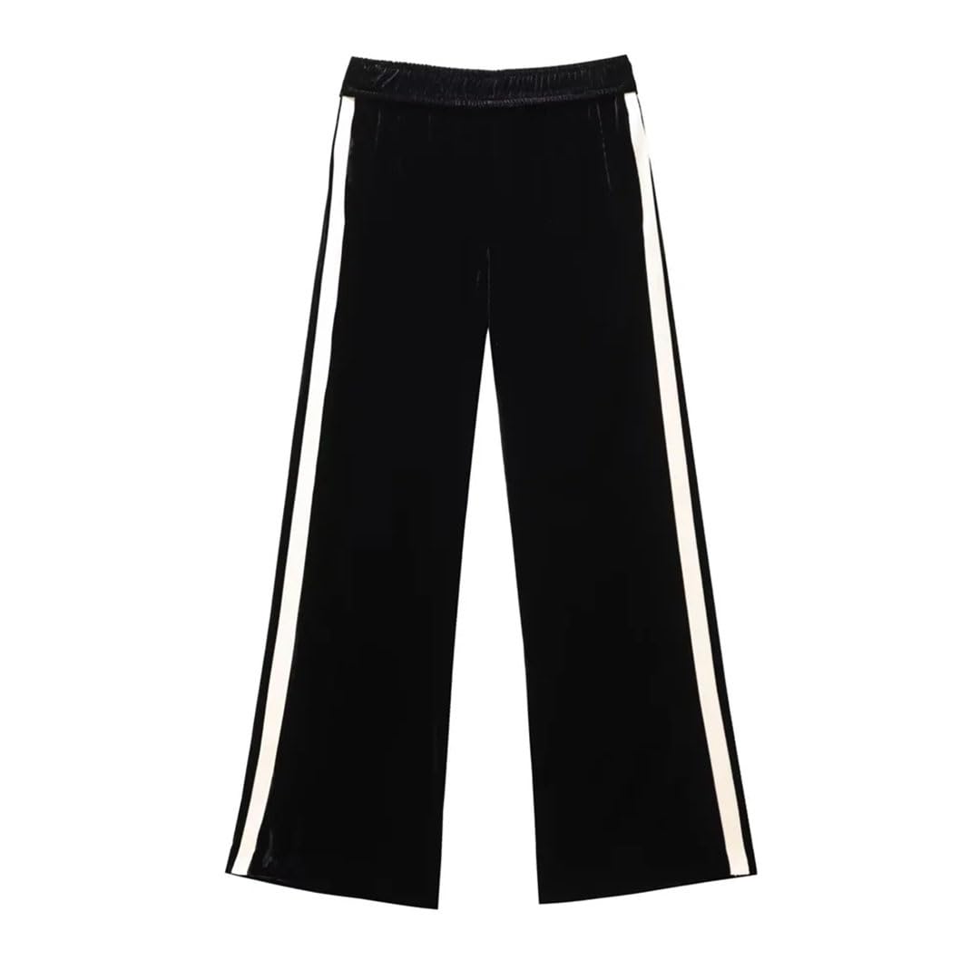 Set di pantaloni decorativi da donna in pile a maniche lunghe con strisce laterali