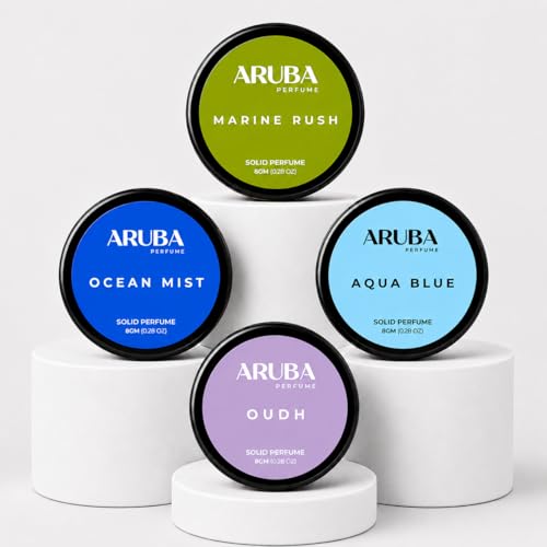Image of Set Of 4 Alcohol Free. Aqua Blue | Oudh | Marine Rush | Ocean Mist |Solid Perfumes | Wax Perfumes for Men & Women | Non-Greasy Cologne | Strong & Lasting Fragrance | Gifting Pack for Him & Her
