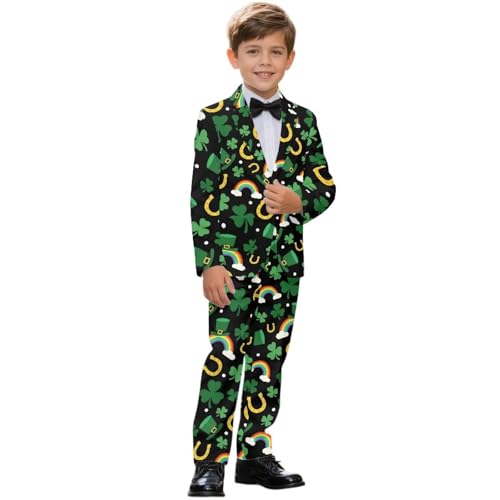 Mintulipy Boys' Suits Rainbow Shamrock Formal Suit 2 Piece Set Slim Fit Wedding Tuxedo Kids Suits Lightweight Teen Boy Dress Clothes with Pockets