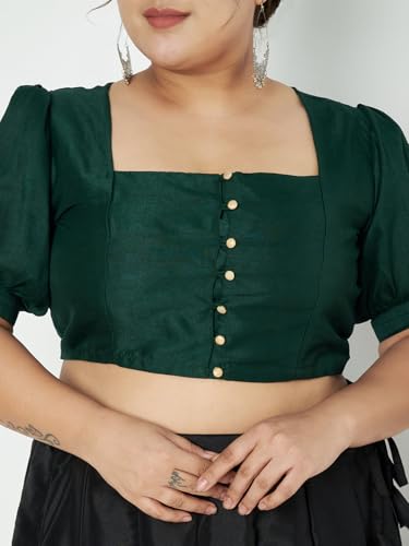 Image of studio rasa Women's Plus Size Silk Blend Button Down Crop Top for Wedding Festive Party
