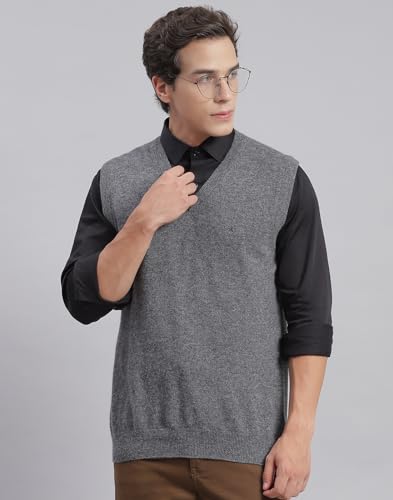 Image of Monte Carlo Off White Solid V Neck Sweater | Warm Woolen Pullover for Men | Soft Comfortable Knitted Winter Wear Sweater for Men's