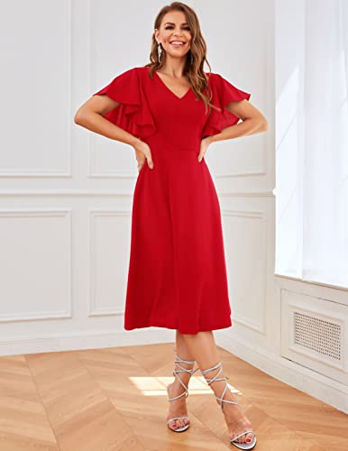 Image of Bridesmay Women's Formal Wedding Guest Dress for Women 2026 Short Sleeve Fit and Flare Tea Party Dresses