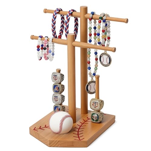 Large Two-Layer Baseball or Softball Drip Necklace Organizer Holder Exquisite Wooden Championship Ring Display Holder Baseball Sports or Softball Ring Holder Trophy Gift for Players & Coaches