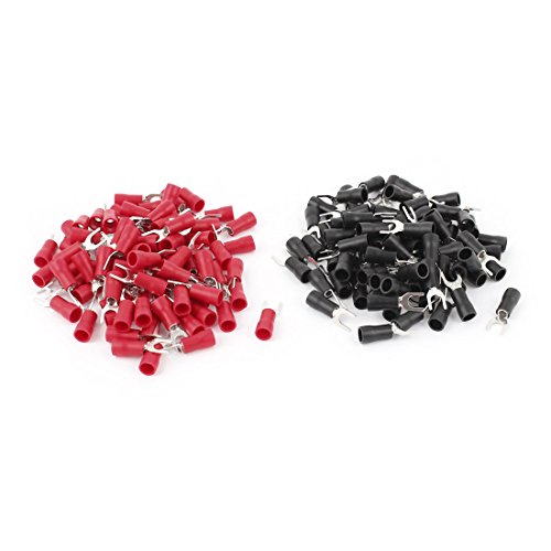 Aexit 160PCS 14-12 Audio & Video Accessories AWG #10 Stud Insulated Fork Spade Connectors & Adapters Terminals Black+Red