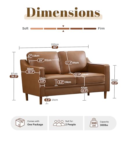 Image of Kingfun 60 inch Faux Leather Sofa, Loveseat Couch, Mid Century Modern Love Seat Couches with Solid Wood Frame for Living Room Bedroom