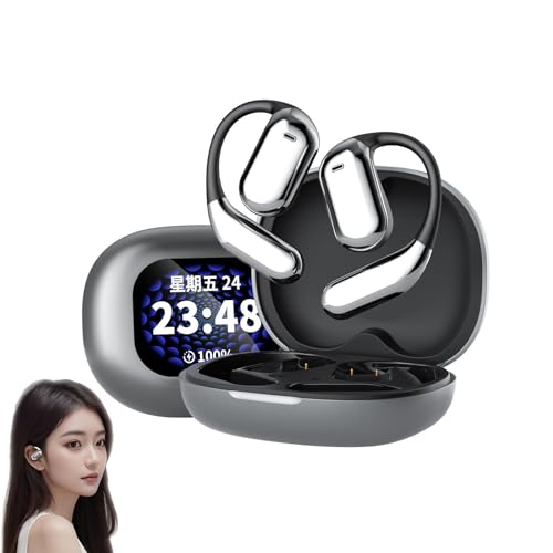 Frenaki True Powerful Bluetooth 5.4 Open Ear Earbuds, with Led Display, Intelligent Touch Screen Open Bluetooth Earphones, Xp2 Over Ear Buds, Ipx5 Waterproof Wireless Earbuds (Black)