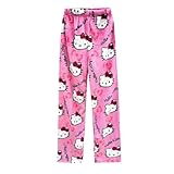 TONYOPT Anime Pajamas for Women Girls Cute Cartoon Cat Print Flannel Christmas Halloween Kawaii Casual Sleep Pajama Pants(XXL,Rose red)