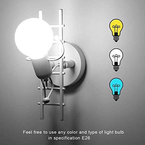 Phenas Creative Humanoid Wall Light Fixtures Indoor Wall Lamp Modern Wall Sconce Light Iron Art Deco E26 Base For Children Room Bedroom Bedside Stairs Kitchen Living Room Hallway Restaurant, White #TOP1