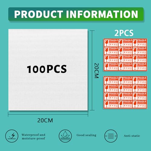 YSOOUA 100Stück Verpackungsmaterial Luftpolsterfolie Umzug 20 x 20cm Schaumfolie Schaumstoffverpackung Umzugsverpackung für Umzugskartons Kartons Geschirr Gläser Weinflaschen Versand (100Stk 20*20CM)