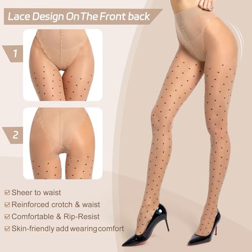 Image of MANZI 20D Polka Dot Tights for Women Patterned Stockings for Women Sheer Ultra Thin High Waist Pantyhose
