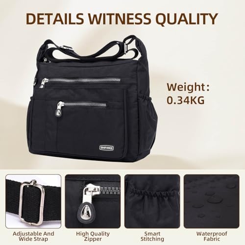 Crossbody Bag for Women, Multi Pockets Waterproof Nylon Shoulder Handbag, Lightweight Crossbody Purse for Ladies4