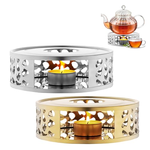 2 Pezzi Scalda Teiera In Acciaio Inox, Scaldateiera Con Porta Candele, Fornello Per Teiera, Riscaldatore Per Teiera Porta Set Da Tè In Acciaio Inossidabile, Per La Conservazione Del Calore 150mm*55mm