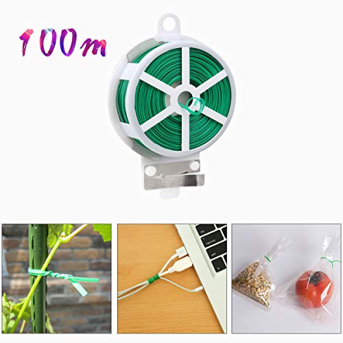 Preisvergleich Produktbild 100m Gartendraht, meter bindedraht pflanzendrehbinder mit cutter, vielseitige metallkabelbinder, gartenstützdraht, kunststoffbeschichtet für Gartenarbeit, Zuhause, Büro