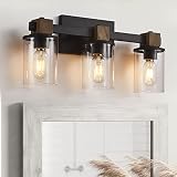 Eatich Bathroom Light Fixtures, Farmhouse Bathroom Vanity Light with Clear Glass Shade, 3-Light Bath