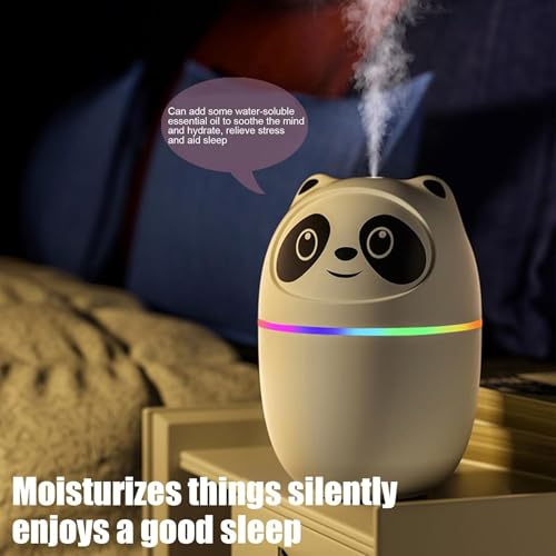 Image of Aroma Humidifier | Cool Mist Panda Humidifier with 7 Color Night Lights, Small Usb Ultrasonic air With Essential Oil Diffuser for Car, Bedroom & Office Moisture (Multicolor, 250ML)