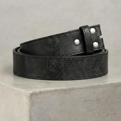 Image of BC Belts Leather Belt Strap with Vintage Distressed Texture 1.5 inch Wide with Snaps and without Buckle
