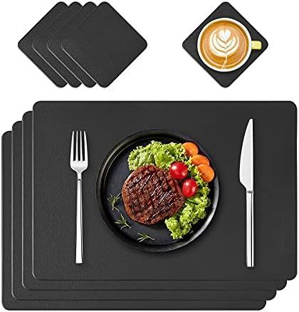 Miorkly Placemats PU Leather Place Mats and Coasters Grey Sets of 4 Christmas Placemats Washable Waterproof Table Mats 45x30cm, Suitable for Kitchen Indoor Outdoor Dining Table Restaurant
