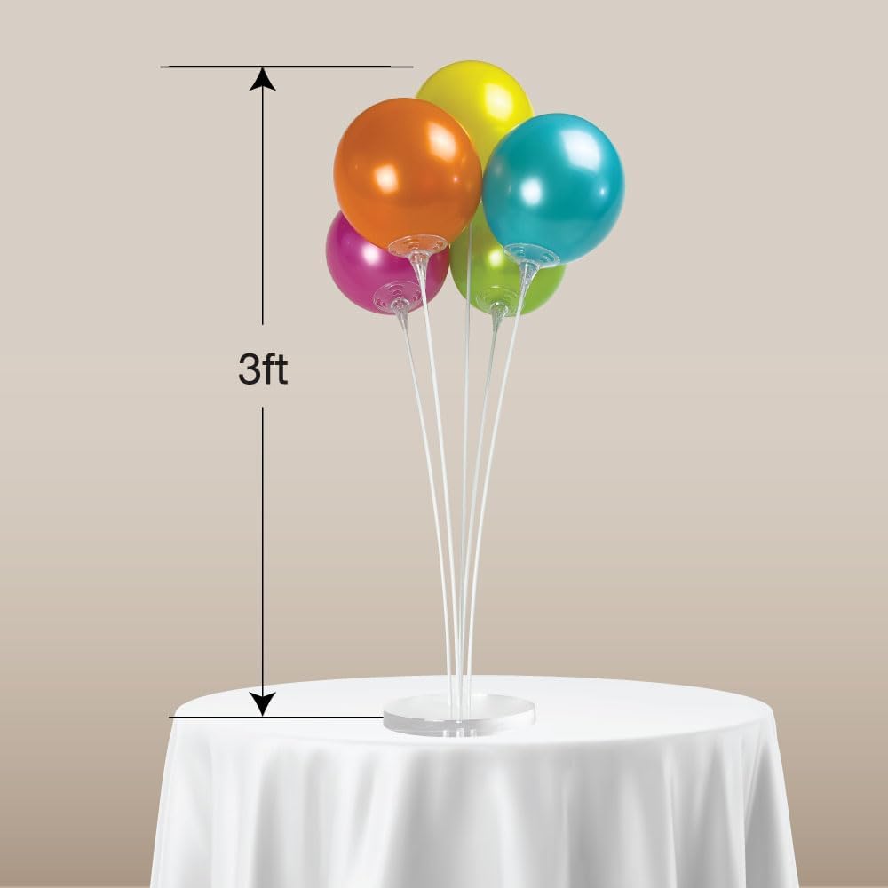 Reusable Balloon Tabletop Kit - Helium-Free Vinyl Bouquets - Lasting Inflation - Includes 5 Balloons, Stems & Acrylic Base, for Business, Schools & Events (Fiesta)