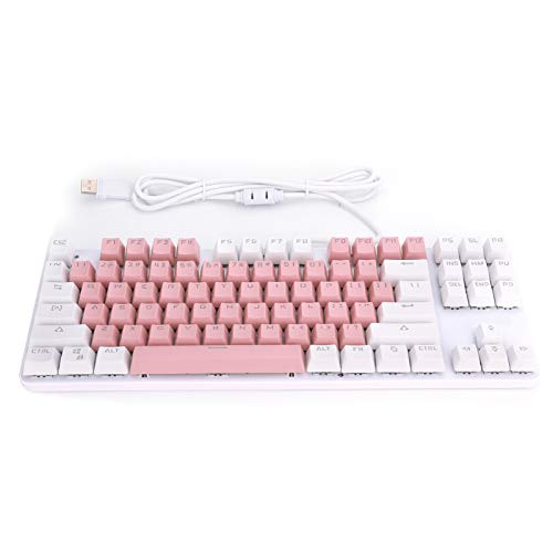 Teclado mecánico para juegos, teclado mecánico Bluetooth ultracompacto de 87 teclas, teclado retroiluminado con arco iris LED con 104 teclas Teclado para juegos de PC para PC / portátil(Rosa blanco) Cover