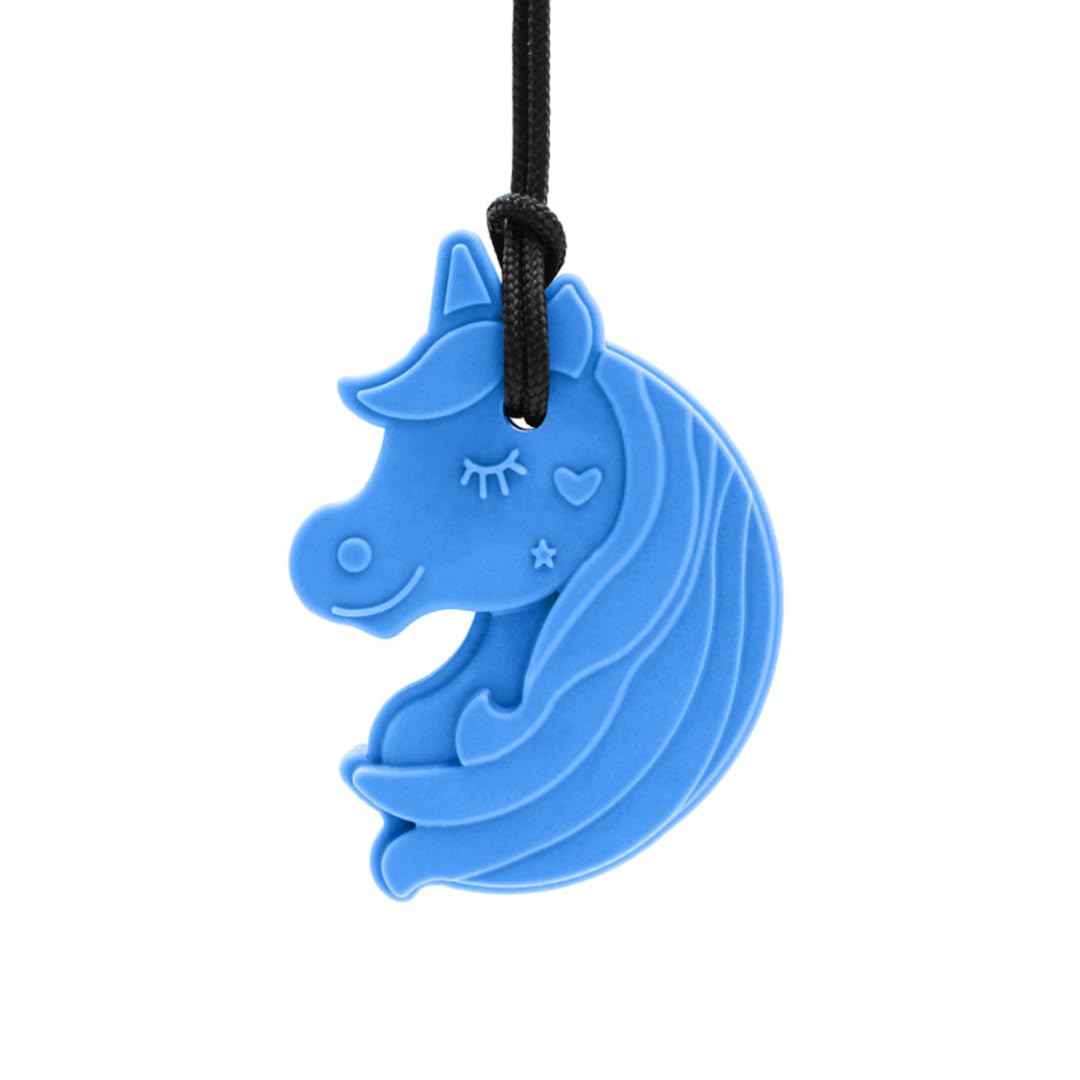 ARK Kauhalskette Einhorn – Kaukette für Kinder | BPA-freies Silikon | Zahnungshilfe & sensorische Stimulation | inkl. Logostar® Praxisleitfaden | Kauhilfe zur Selbstregulierung (blau, fest)