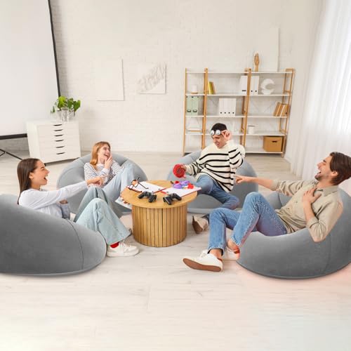 Image of Realspring Inflatable Bean Bag Chairs Outdoor Blow up Camping Chairs Inflatable Lazy Sofa Folding Portable Bean Bag Loungers Couch for Movie Night(Dark Gray,12 Pcs)