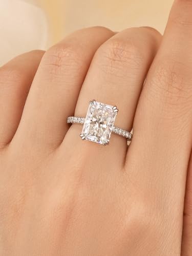 4.5 Carat Radiant Cut Lab Created Moissanite Engagement Ring for Women, D Color VVS1 Sterling Silver Promise Ring with Pavé Band3