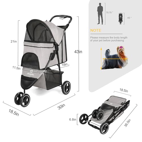 Wedyvko Hundebuggy 15 Kg für Kleine Hunde, Ultra Leicht - nur 5,4 kg, Klein Zusammenklappbar mit Zubehör, Eva-Schaum-Räder, Getränkehalter