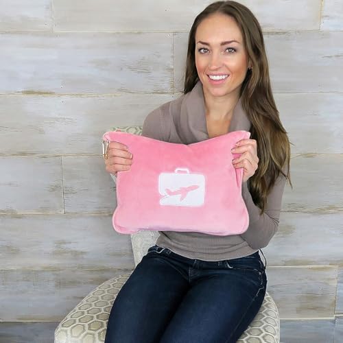 Travel blanket 2 in 1, Soft and warm travel pillow and blanket, Ultralight Portable travel blanket airplane with soft bag pillowcase for Airline travel Business trip and Office (pink) - Image 5
