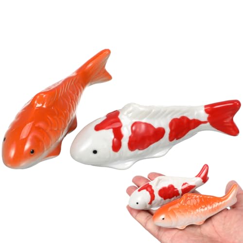 Kisangel Schwimmende Fische Keramik Deko 2 Stück Aquarium-Ornament Für Gartenteich Und Unterwasserlandschaft Lebensechte Fischdekoration