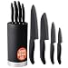Kyocera Universal Knife Block Set Includes: Black Soft Touch Round Block and 4 Revolution Series Ceramic Knives, Black Blades