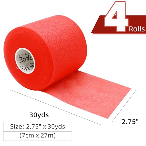 Image of OK TAPE Pre Wrap Tape (4-Rolls, 120 Yards) - Athletic Foam Underwrap for Sports, Protect for Ankles Wrists Hands and Knees, 2.75 Inches - Red