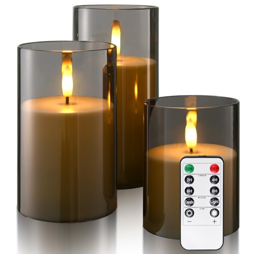 Image of Flameless Candles Battery Operated Candles- Flickering LED Candles with Realistic 3D Buld and Remote Control &Timer for Wedding Birthday Halloween Christmas Decorations Set of 3
