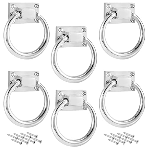 SHEUTSAN 6 Pack 80mm Drop Rings Pulls Handle, Modern Round Back Pulls Door Knocker with Screws for Chairs, Ottomans, Cabinets, Doors, Silver