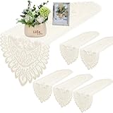 Windkream 6 Pack Crochet Lace Table Runner Lace Doilies for Furniture Tables Cotton Rustic Dresser Scarf Doilies for Wedding Party Home Dining Runner Decorations (Beige,13' X 45')