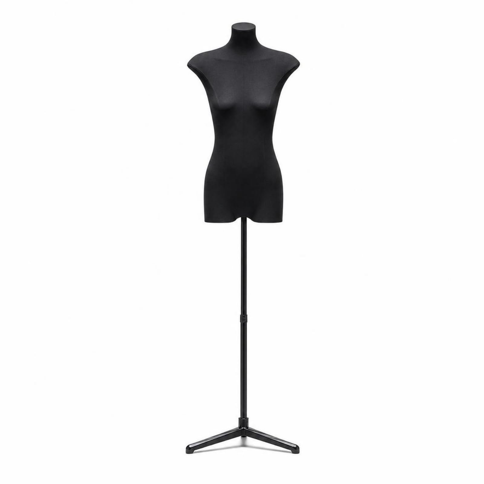 Manichino da Boutique con Forma , Nero , Base A Triangolo Grande, Asta Telescopica 1,2 Metri, Senza Mani