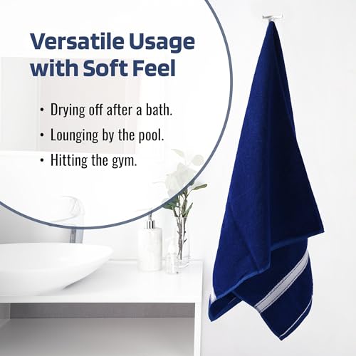 Image of Kuber Industries Pack of 3 Bath Towels for Men - Highly Absorbent 144 GSM Cotton Bathroom Towel With Silver Patti - 30x60 Inch Blue - for Bath, Gym, Travel