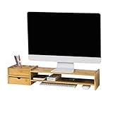 SoBuy BBF01-N Monitorerhöhung Monitorständer Bildschirmständer Schreibtischaufsatz mit 2 Stufen und 2 seitlichen Aufbewahrungsboxen Bambus BHT ca.: 70x13x19cm