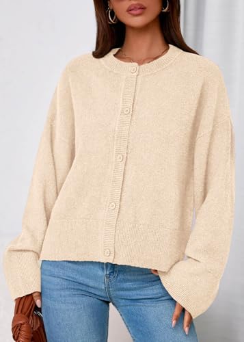 KIRUNDO Cardigan Sweaters for Women 2026 Fall Oversized Drop Shoulder Cream - image 6